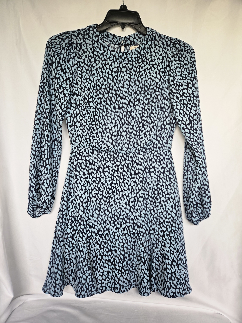 Mi Ami Light Blue & Black Leopard Print Long Sleeve Dress